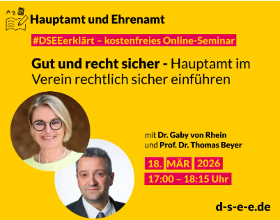 Symbolbild für die Veranstaltung „Hauptamt und Ehrenamt: Gut und recht sicher - Hauptamt im Verein rechtlich sicher einführen“