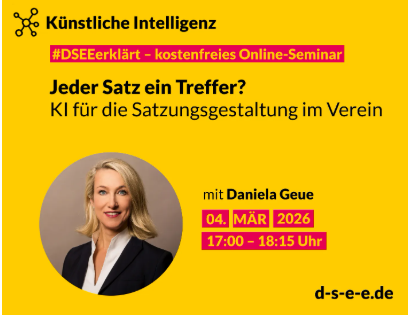 Symbolbild für die Veranstaltung „Künstliche Intelligenz: Jeder Satz ein Treffer? KI für die Satzungsgestaltung“